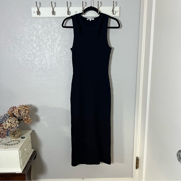Reformation Michael Cotton Cut Out Ribbed Sweater Midi Dress in Black - Picture 4 of 9